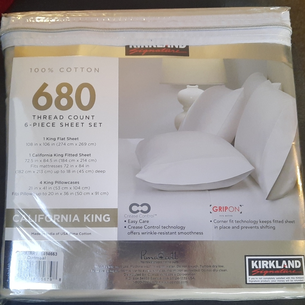New Kirkland Cali King Signature 680 Thread Count 6-piece Sheet Set Oatmeal